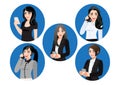 Set of female use smartphone vector flat illustration. Business women chatting or surfing internet on mobile phone vector