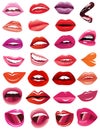 Set feminine lips on white background