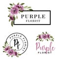 Set of feminine logo watercolor flower purple