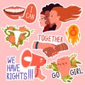 Set of feminism supporting stickers