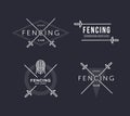 Set of Fencing sports vector logo or badge. Emblem elements. Fencing equipment - rapier, foil, mask. Sport academy.