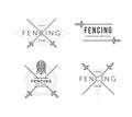 Set of Fencing sports vector logo or badge. Emblem elements. Fencing equipment - rapier, foil, mask. Sport academy