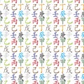 Set of feng shui hieroglyphs seamless pattern.