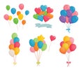 Set of festive balloons. Birthday party or carnival decorations balloon. Bunch of balloons flying in the air. Isolated 