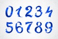 Set of festive blue ribbon digits vector. iridescent gradient number geometric design on white background