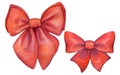Set of festive bows made of satin red ribbon, watercolor , isolated on a white background Royalty Free Stock Photo