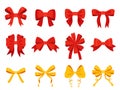 Set of festive bows in red and yellow colors. Objects for decorating Christmas gifts Royalty Free Stock Photo