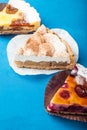 Set of festive desserts on a blue background