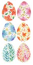 Set of festive Easter eggs with ornament. Watercolor drawing Royalty Free Stock Photo