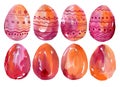 Set of festive Easter eggs with ornament. Watercolor drawing Royalty Free Stock Photo