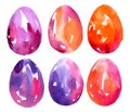 Set of festive Easter eggs with ornament. Watercolor drawing Royalty Free Stock Photo