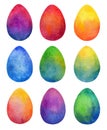 Set of festive Easter eggs with ornament. Watercolor drawing Royalty Free Stock Photo