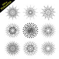 Set of festive fireworks lines explosion burst rays design elements. Vector celebrated firecracker pattern sunrise