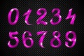Set of festive pink ribbon digits vector. purple iridescent gradient number geometric design on black background