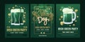 Set of festive posters with symbols of Irish holiday on a green background. Royalty Free Stock Photo