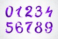 Set of festive violet ribbon digits vector. purple iridescent gradient number geometric design on white background