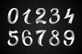 Set of festive white ribbon digits vector. iridescent gradient number geometric design on black background