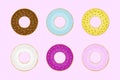 Set few kinds of donut on pink background colorful donuts cute donuts flat design chocolate tasty food Royalty Free Stock Photo