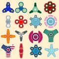 Set of fidget spinners of different design. Vector