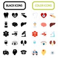 Set of fifteen black and color medicine icons