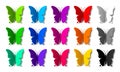 Set of fifteen colored paper butterflies with shadows Royalty Free Stock Photo