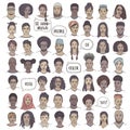 Set of fifty hand drawn diverse faces