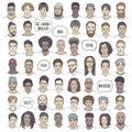 Set of fifty hand drawn male faces Royalty Free Stock Photo