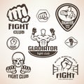Set of fighting club emblems, MMA, boxing