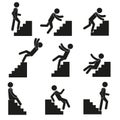 a set of figures of a man climbing the stairs, a man falling down the steps, a man sitting on the steps. Icons, silhouettes Royalty Free Stock Photo