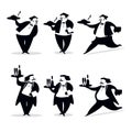 A set of figures of waiters. Flat style Vector symbol. Black and white illustration. Element for logo, signboard