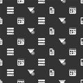 Set File document, Different files, Server, Data, Web Hosting and Filter setting on seamless pattern. Vector Royalty Free Stock Photo