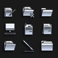 Set File document and paper clip, Pen line, Document folder, Computer monitor with keyboard, and Blank notebook pen icon Royalty Free Stock Photo