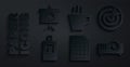 Set File document, Target sport, Identification badge, Movie, film, media projector, Coffee cup and Chalkboard with