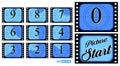 Set of film countdown frame isolated or creative counted down numbers vintage style or old retro movie beginnings count concept.