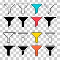 Set of filter button web shape icon, filtering symbol, funnel sign vector illustration