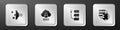 Set Filter setting, Cloud computing lock, Server and Network cloud connection icon. Silver square button. Vector Royalty Free Stock Photo