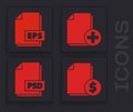 Set Finance document, EPS file document, Add new file and PSD file document icon. Vector