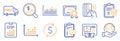Set of Finance icons, such as Money diagram, Report document, Bitcoin atm. Vector