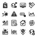 Set of Finance icons, such as Rejected payment, Refresh bitcoin, Statistics symbols. Vector