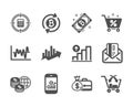 Set of Finance icons, such as Smartphone statistics, World money, Salary. Vector