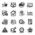 Set of Finance icons, such as Trade infochart, Report statistics, New star symbols. Vector