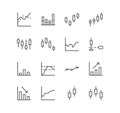 Set of finance and marketing icons, graph, market, statistic, chart, diagram, grid, bar, arrow.