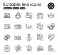 Set of Finance outline icons. Contains icons as Currency exchange, Dot plot and Refresh bitcoin elements. Vector