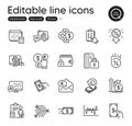 Set of Finance outline icons. Contains icons as Online shopping, Checklist and Lock elements. For website. Vector