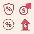 Set Financial growth and coin, Loan percent, Financial growth and coin and Discount percent tag icon. Vector Royalty Free Stock Photo