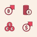 Set Financial growth and dollar, bitcoin, Coin money with pound and Currency exchange icon. Vector