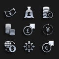 Set Financial growth and pound, Coin money with Yen, euro, Money exchange, dollar, symbol and Stacks paper cash icon Royalty Free Stock Photo