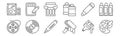 Set of 12 fine arts icons. outline thin line icons such as palette, paint roller, vinyl, pencil, column, graphic tablet