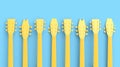 Set of fingerboard of electric acoustic guitar isolated on blue background. Royalty Free Stock Photo