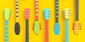 Set of fingerboard of electric acoustic guitar isolated on multicolor background Royalty Free Stock Photo